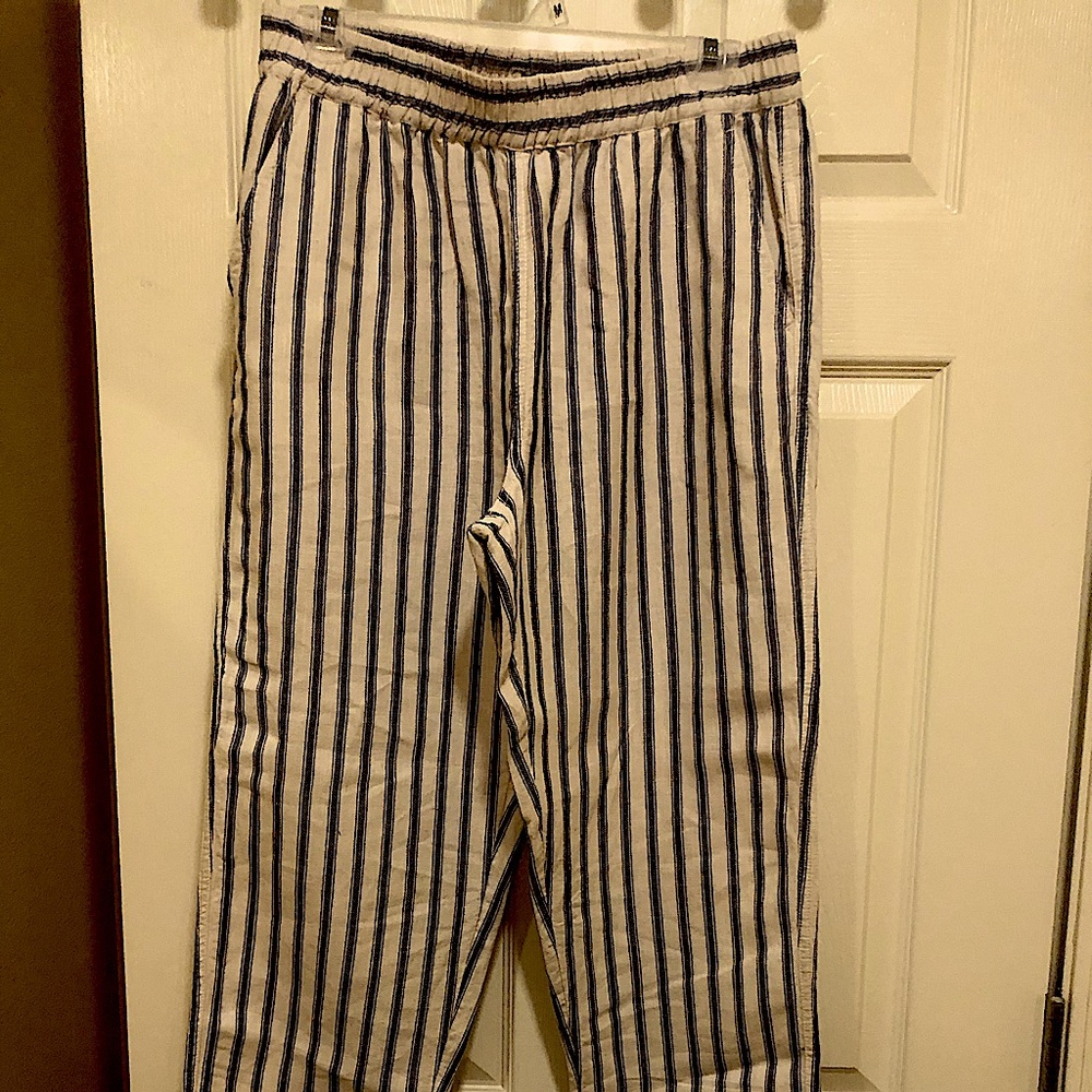 Tahari Navy & Cream Elastic Waist Pants